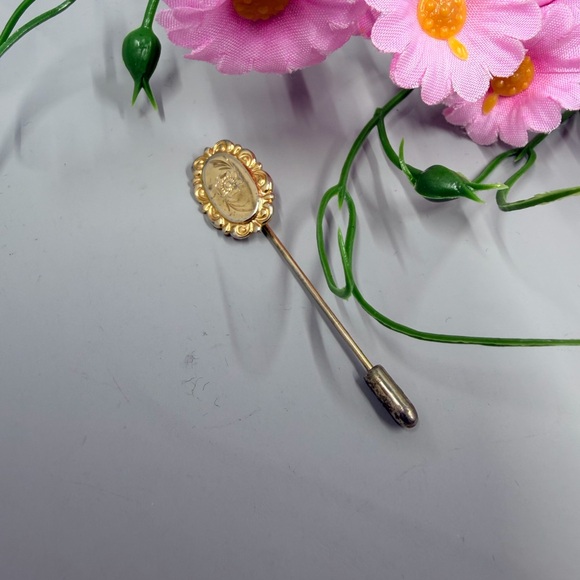 12k Yellow Gold Filked Vintage Floral Hat Pin / Brooch - Picture 3 of 6